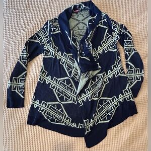 Women’s Blue and White Say What? Draped Cardigan XL Southwest Print